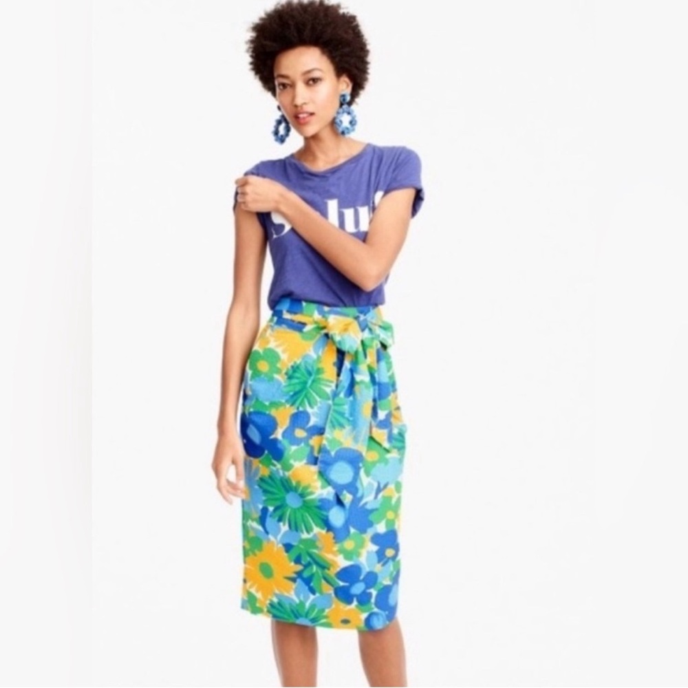- J Crew Blue, Yellow and Green Floral Print Skirt - size 6